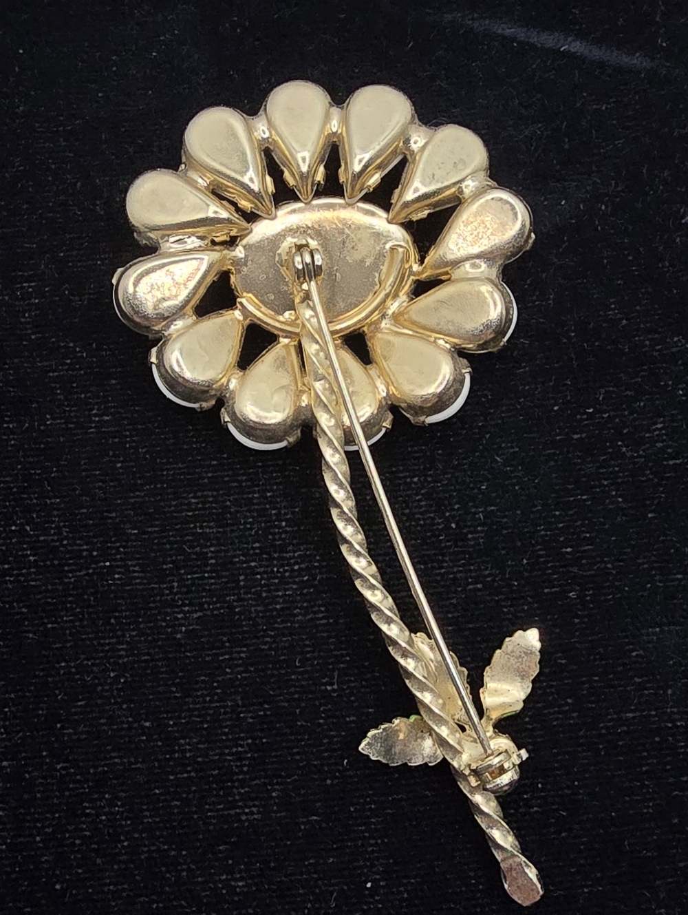 Vintage Rhinestone White Turquoise Daisy Brooch 1950s 1960s Spring Summer - Picture 5 of 7